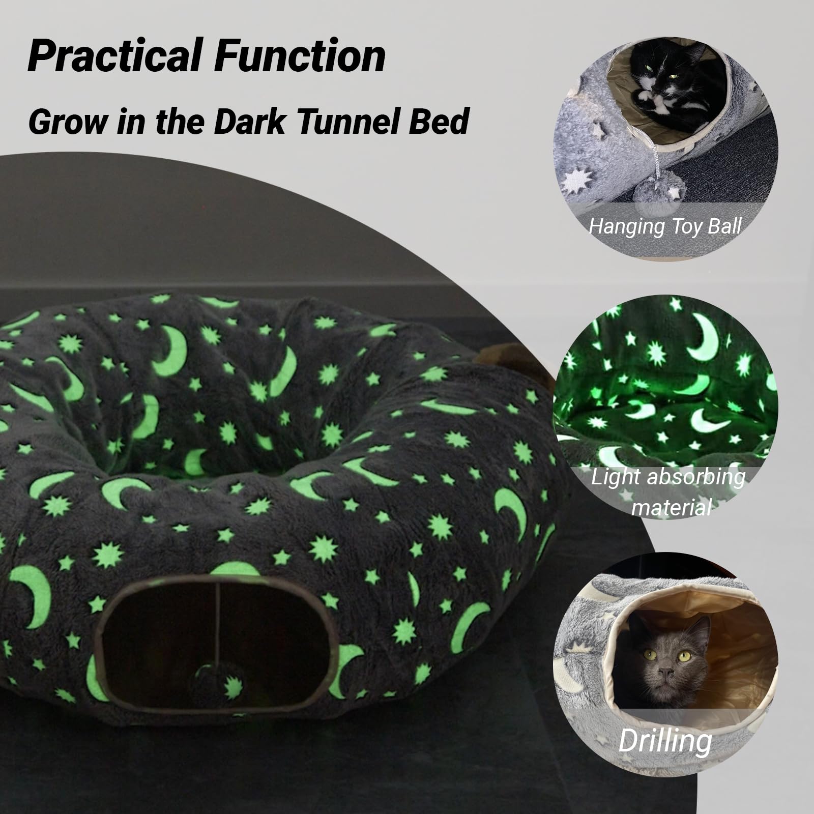LUCKITTY tunel cama gato tamaño grande: libertad de movimiento para felinos activos.