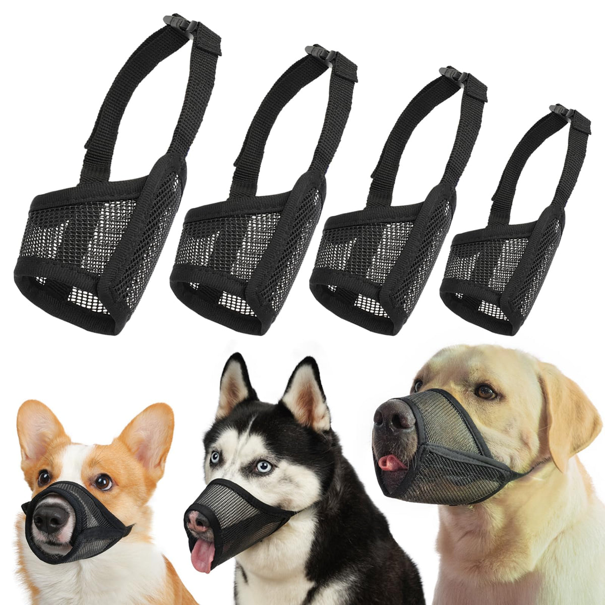 LUCKYPAW conjunto de bozales 4 piezas para muchos tamaños, uso versátil.