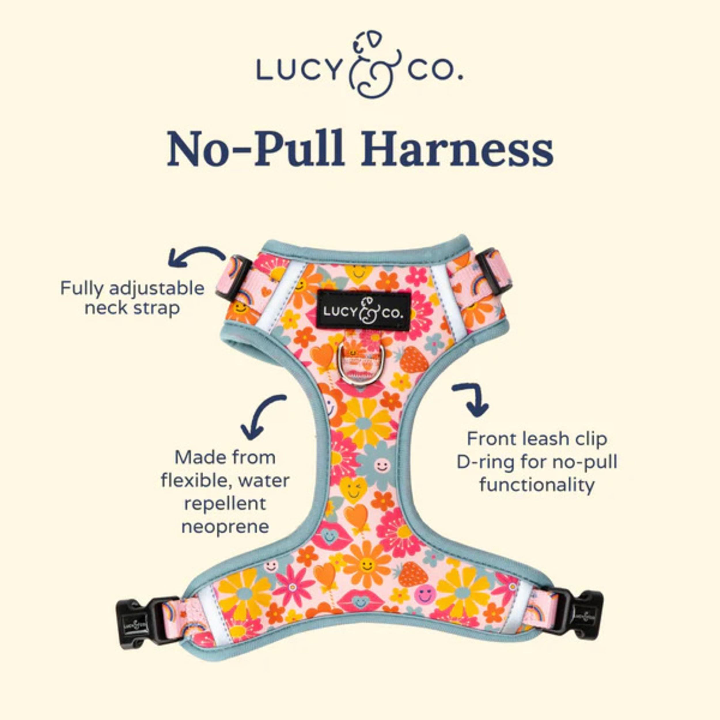 Lucy & Co. Arnés ajuste completo cuello y pecho para un ajuste perfecto.