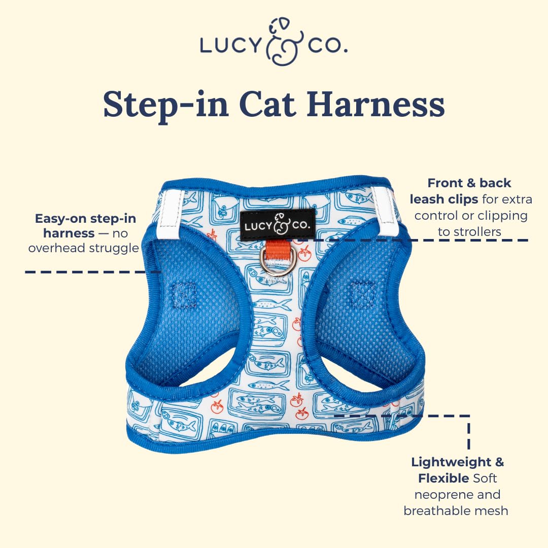 Lucy & Co. arnés gato malla transpirable, ideal para paseos y calor.