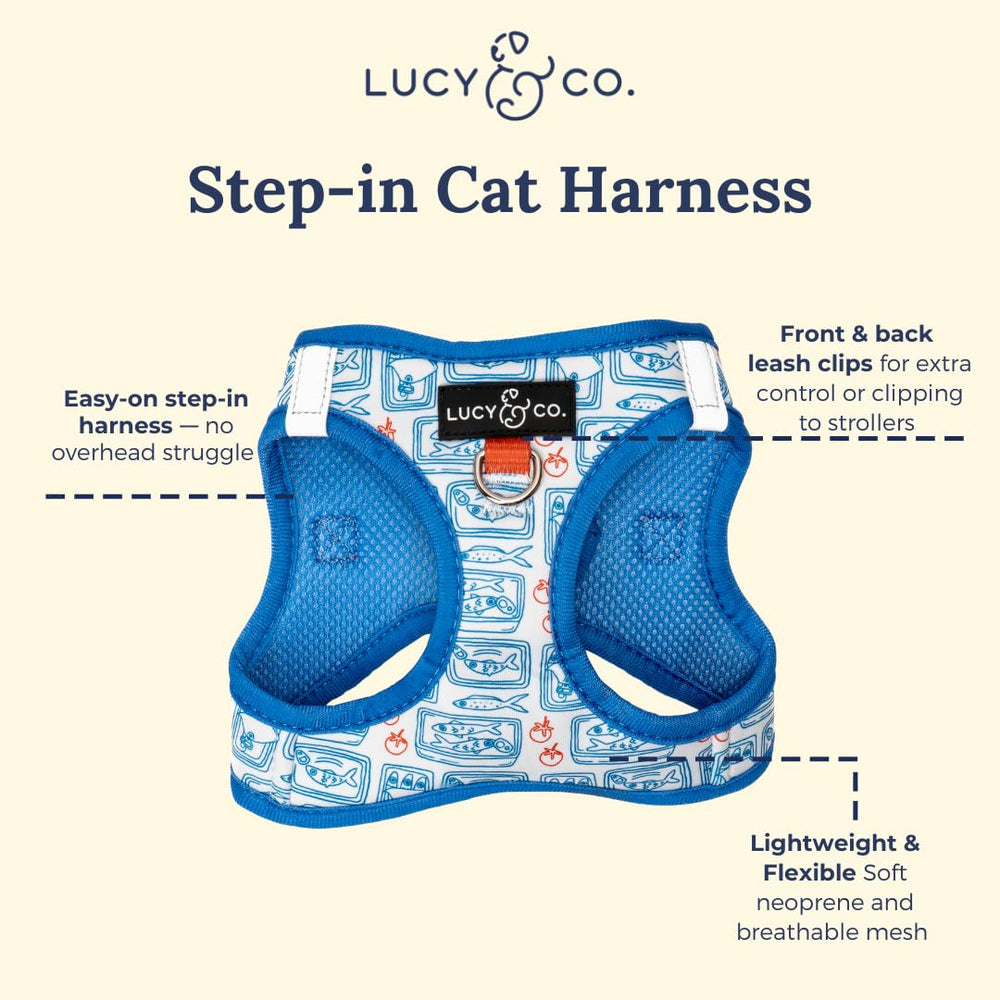 Lucy & Co. arnés gato malla transpirable, ideal para paseos y calor.