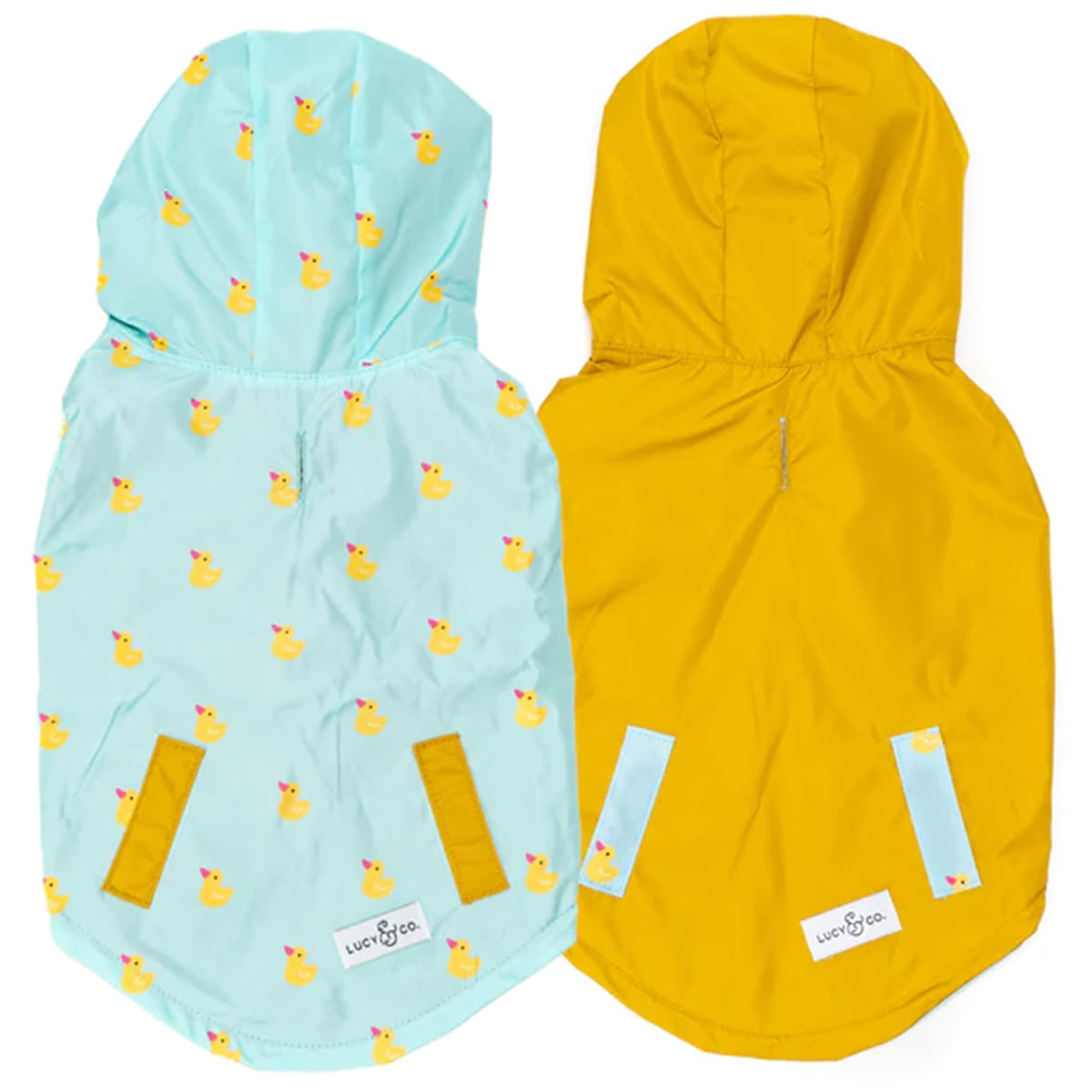 Lucy & Co. Lucky Ducky: capa de lluvia reversible para perros, mantiene seco durante paseos.