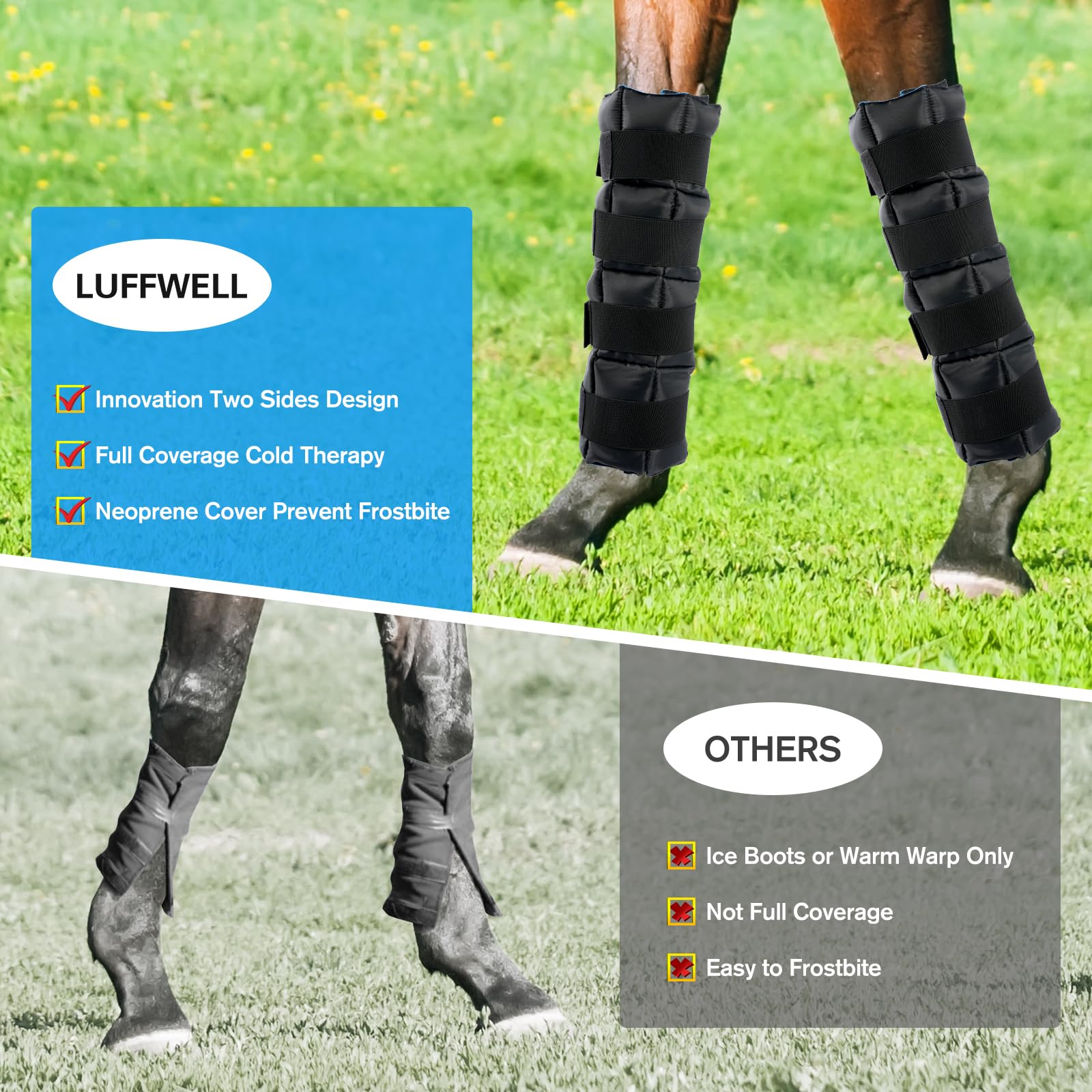 LUFFWELL cojin-frio-pierna-caballo para enfriar y reducir inflamación leve.