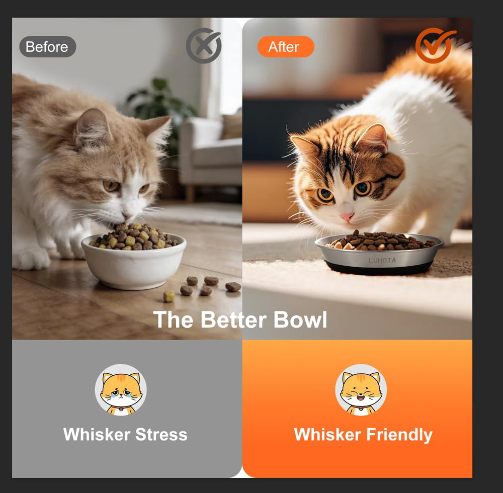 Diseño amigable con los bigotes para comer y beber cómodamente.