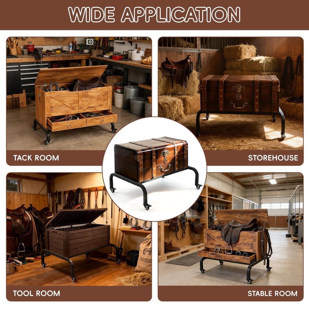 Lukar Tack Trunk Stand mantiene cajas de aparejos secas y ordenadas en el taller.