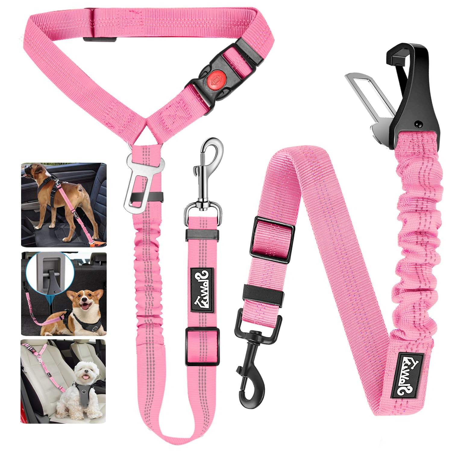 Lukovee dos correas de seguridad para perros en coche, paquete práctico.