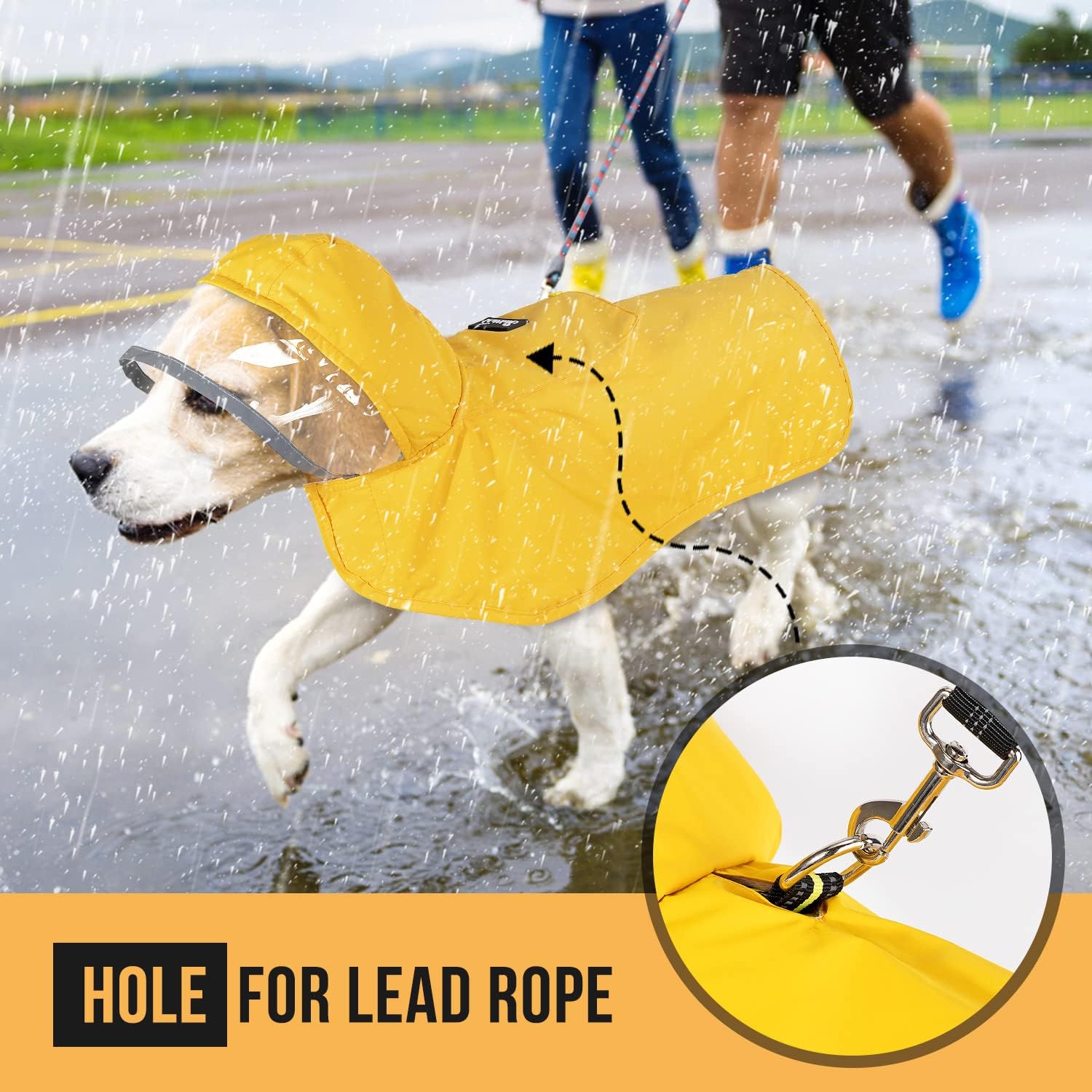 Lukovee impermeable para perros, orificio para correa trasera, uso cómodo en salidas.
