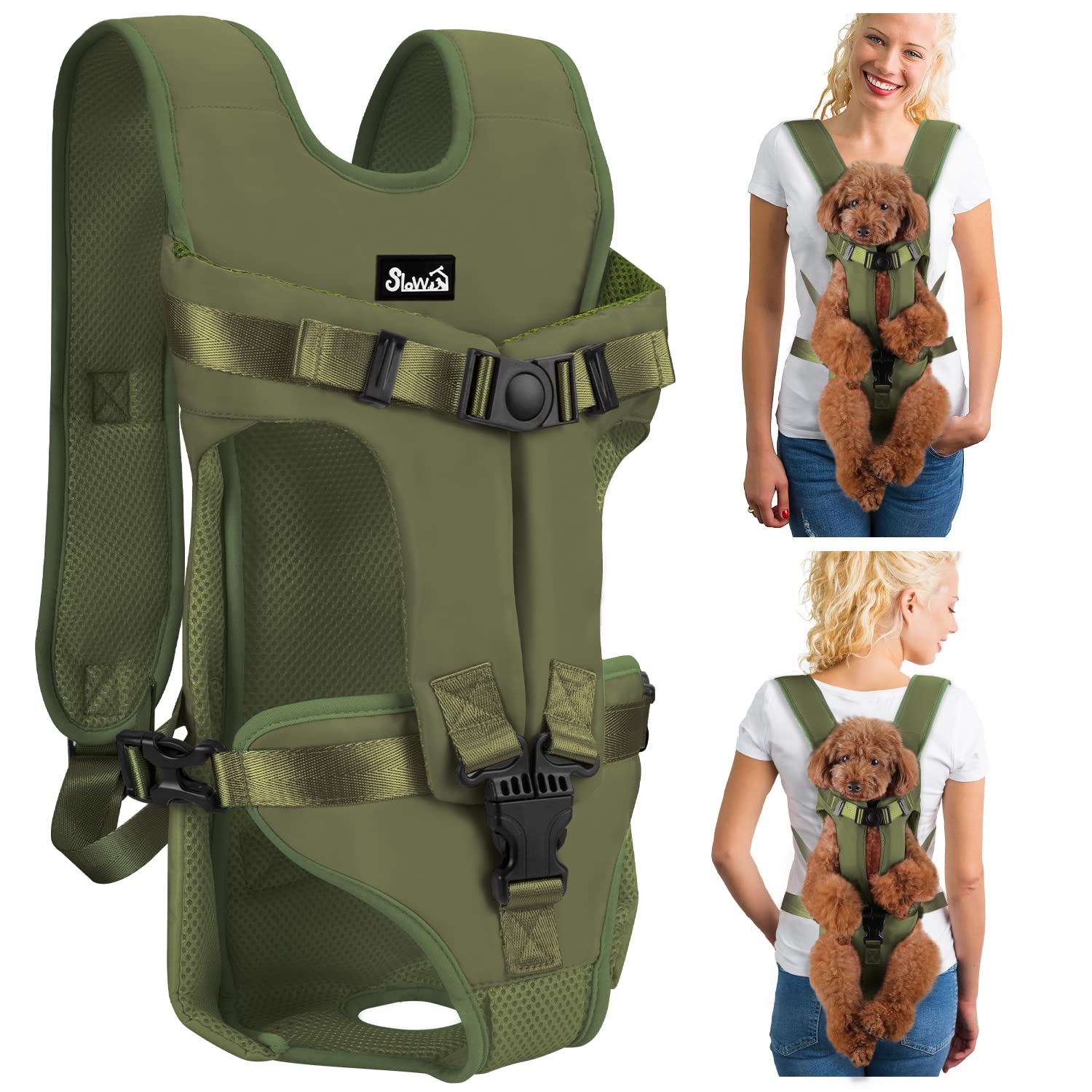 Lukovee portador frontal para perro verde 4 ofrece movimiento cómodo frente a ti