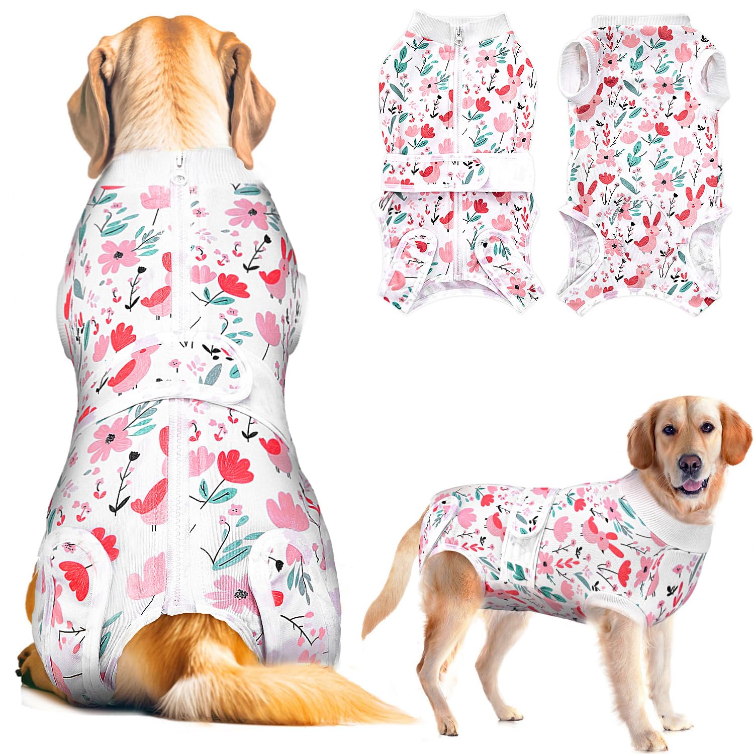 Traje Lukovee de recuperación para perros con cremallera en la espalda facilita vestir.