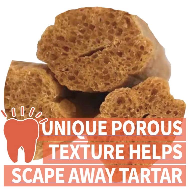 Texture poreuse des sticks torsadés LuvChew favorisant la mastication