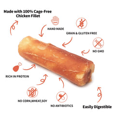 LuvChew Rollos de Pollo Mini muestran textura masticable para perros.
