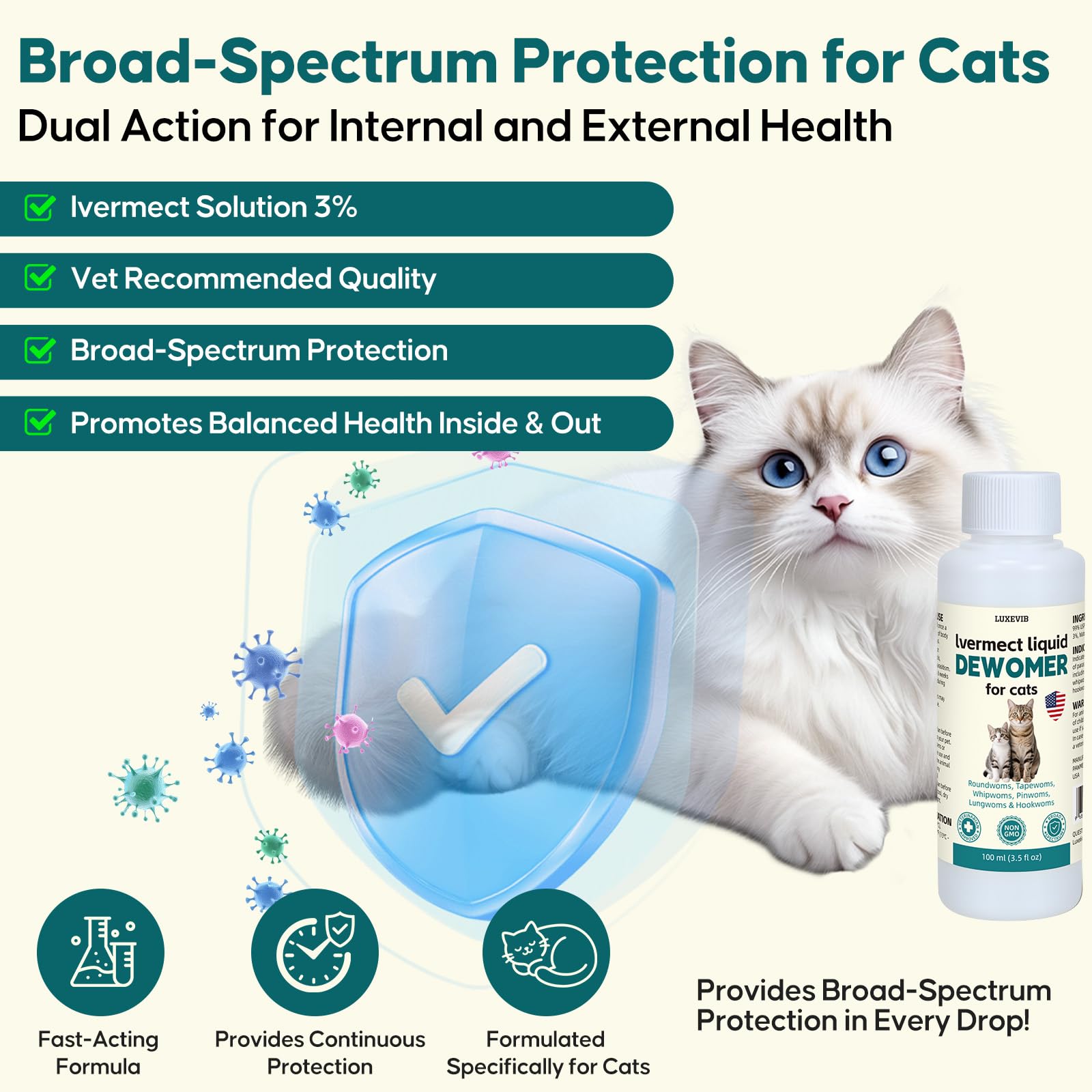 LuxeVib Desparasitante para gatos, gotero con dosificación diaria fácil