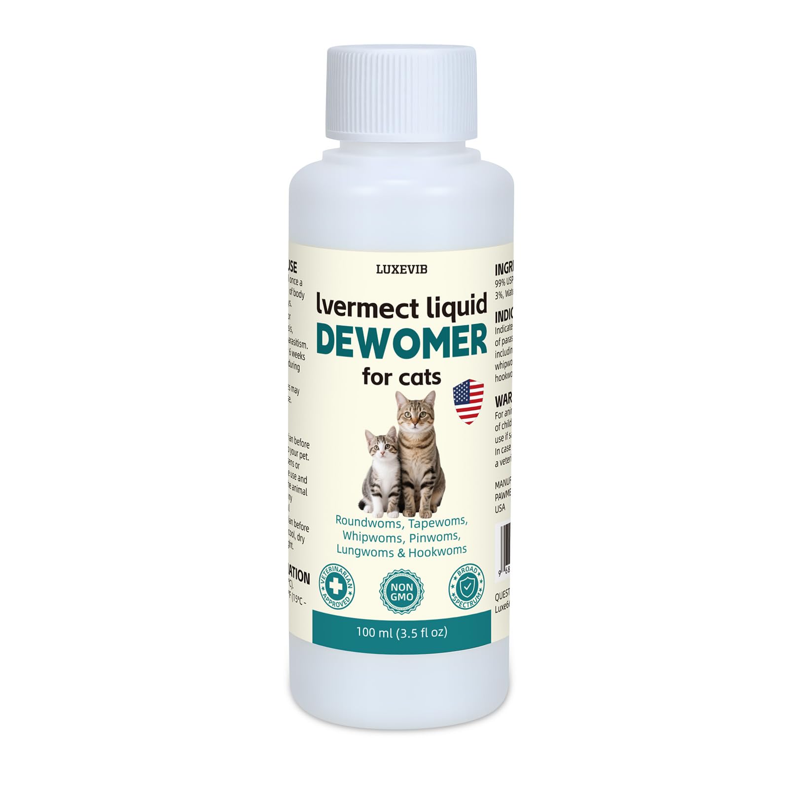 LuxeVib Desparasitante para gatos, envase de 100 ml listo para usar