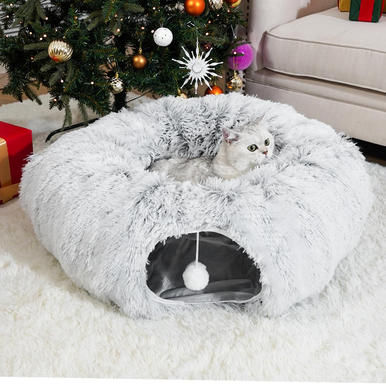 LVUVXVAV túnel-cama para gatos en interiores, refugio cómodo para jugar y descansar.