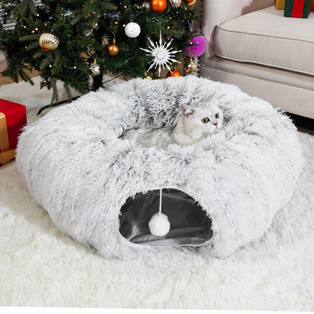 LVUVXVAV túnel-cama para gatos en interiores, refugio cómodo para jugar y descansar.