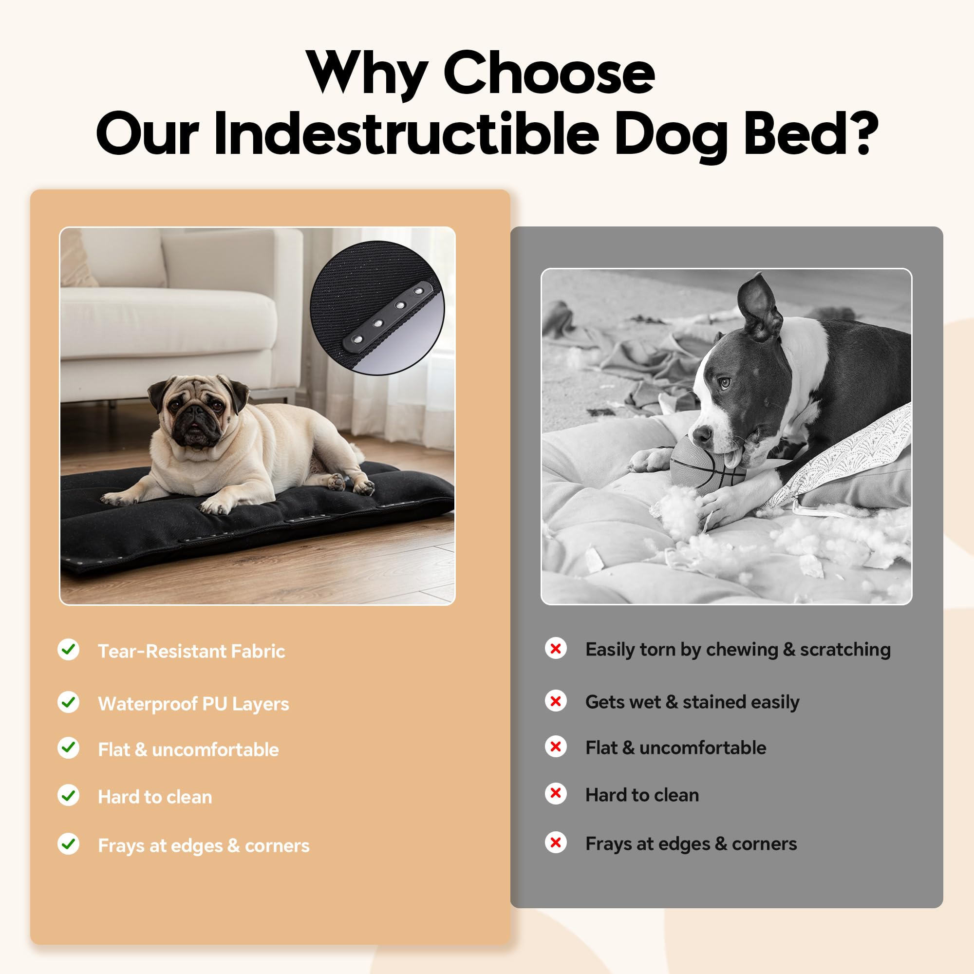 Material duradero para perros masticadores agresivos.