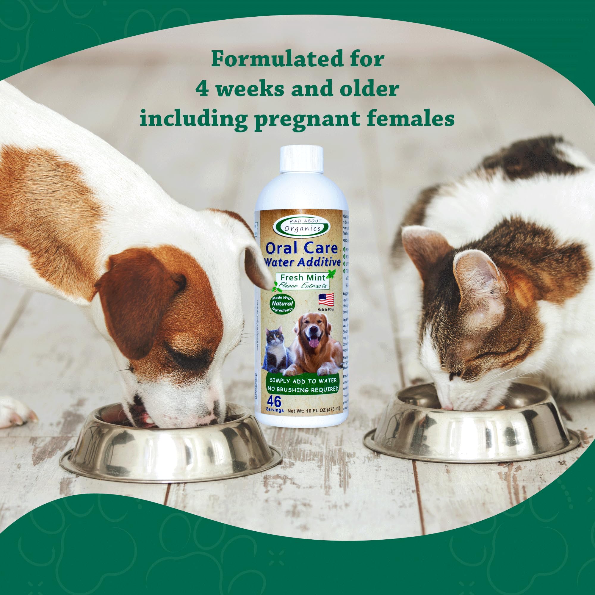 Mad About Organics aroma suave de menta para gatos y perros.