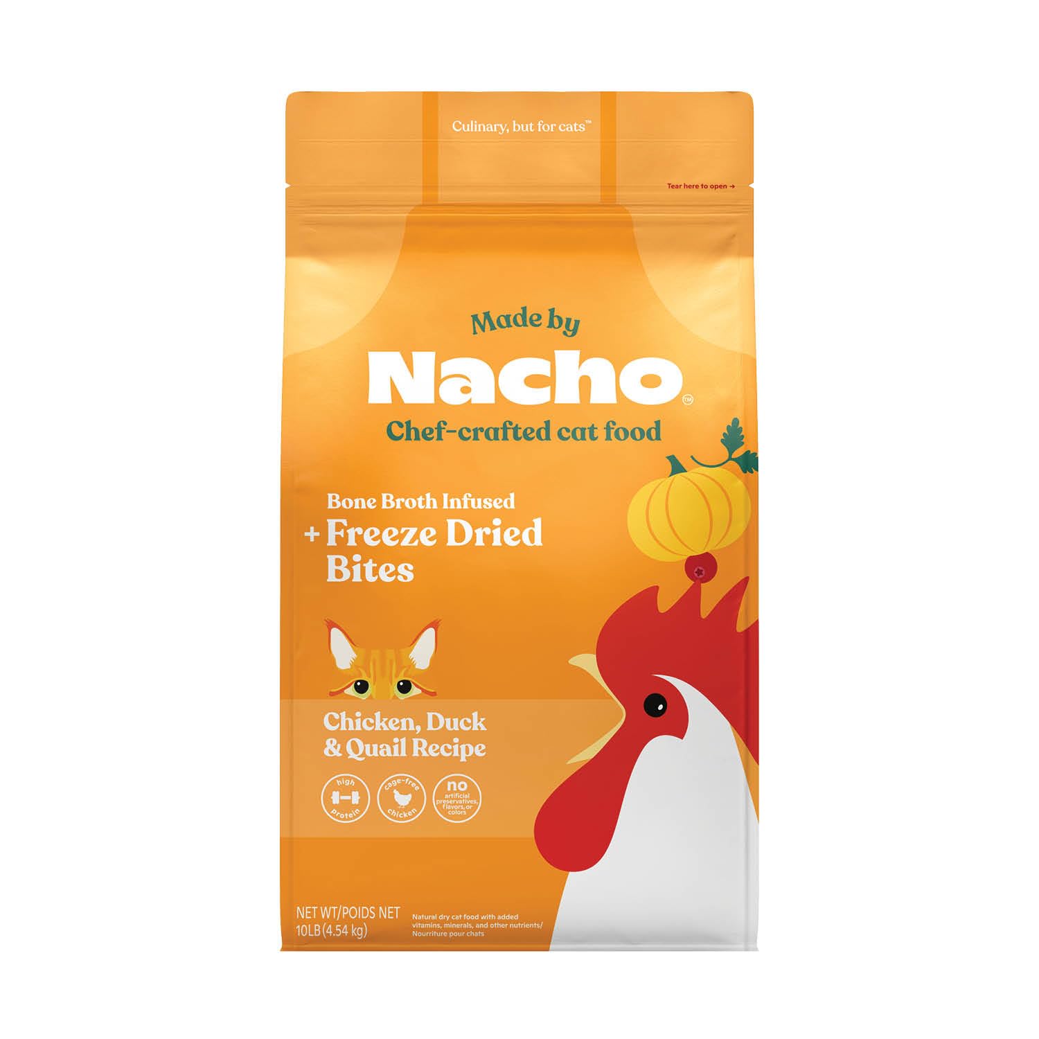 Made by Nacho bolsa kibble gato 10lb para comida diaria de alta proteína.