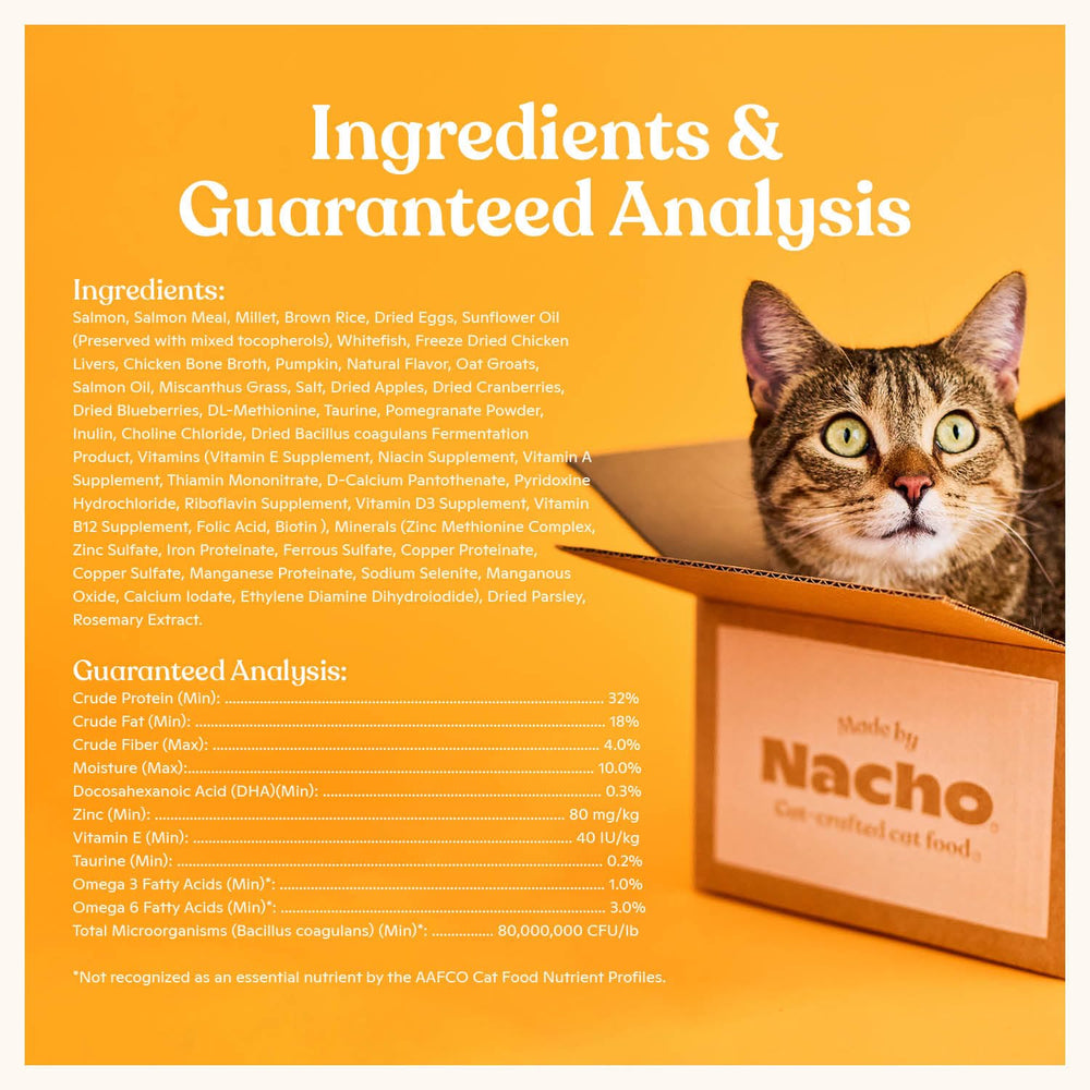 Made by Nacho Croquetas para Gatos: prebióticos y probióticos que apoyan la salud digestiva.
