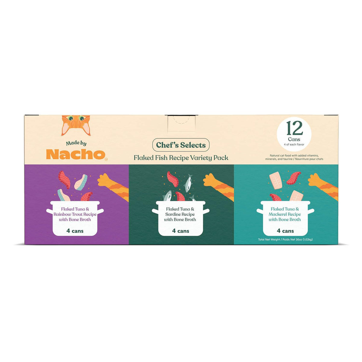 made by nacho filetes en copos en caldo de huesos; textura suave y apetecible para gatos