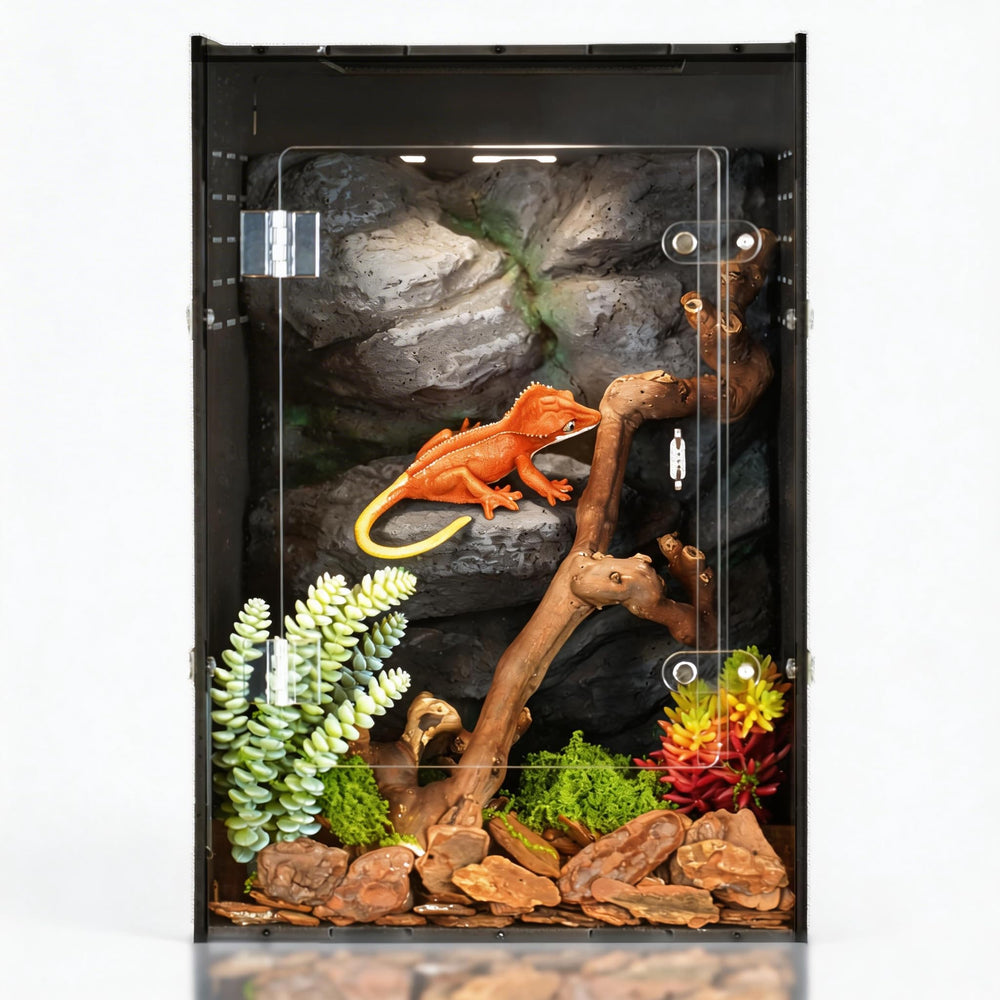 maiyuolg Tanque Reptil 10 Galones, vista frontal para observación segura de reptiles nocturnos.
