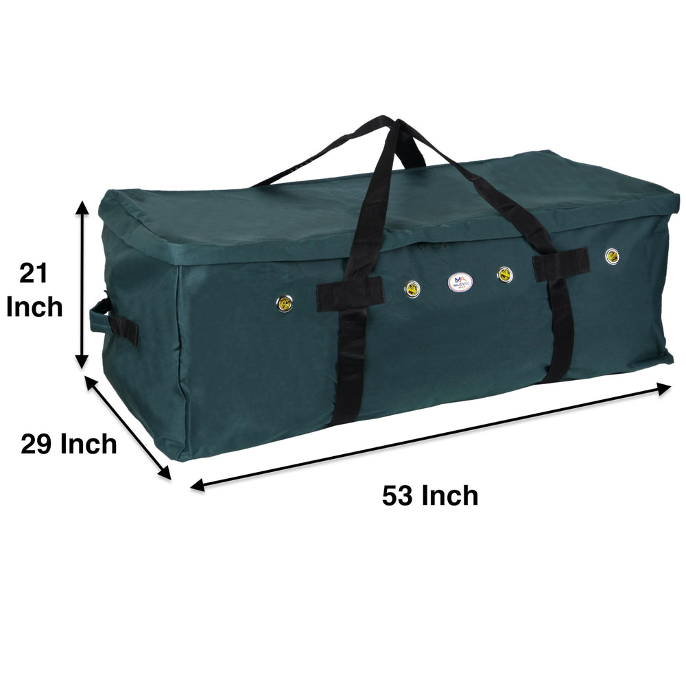 Majestic Ally bolsa de heno 1200D, vista lateral con cierre tres caras para fácil llenado.