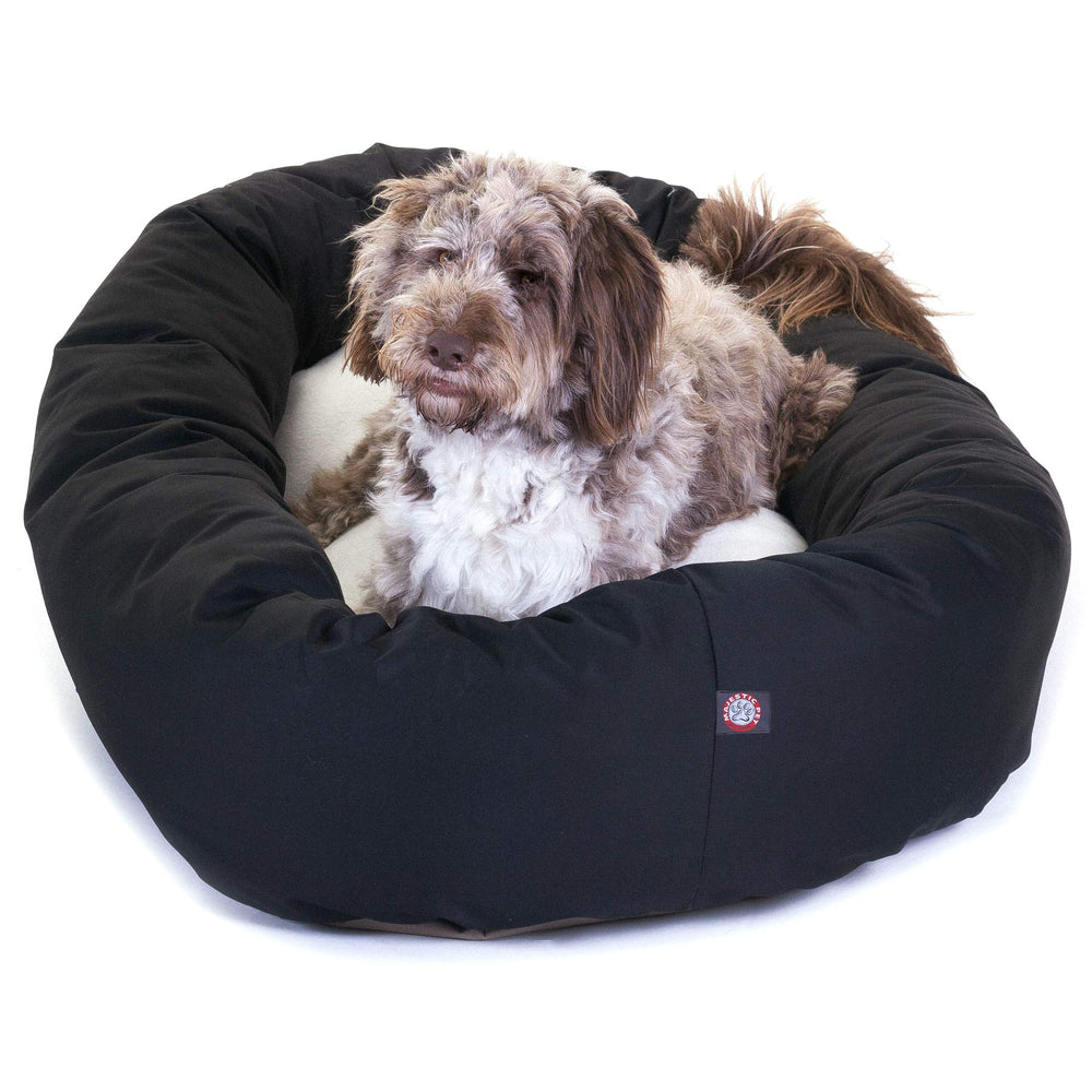Majestic Pet Cama Bagel 52 pulgadas negra con sherpa, confort nocturno.