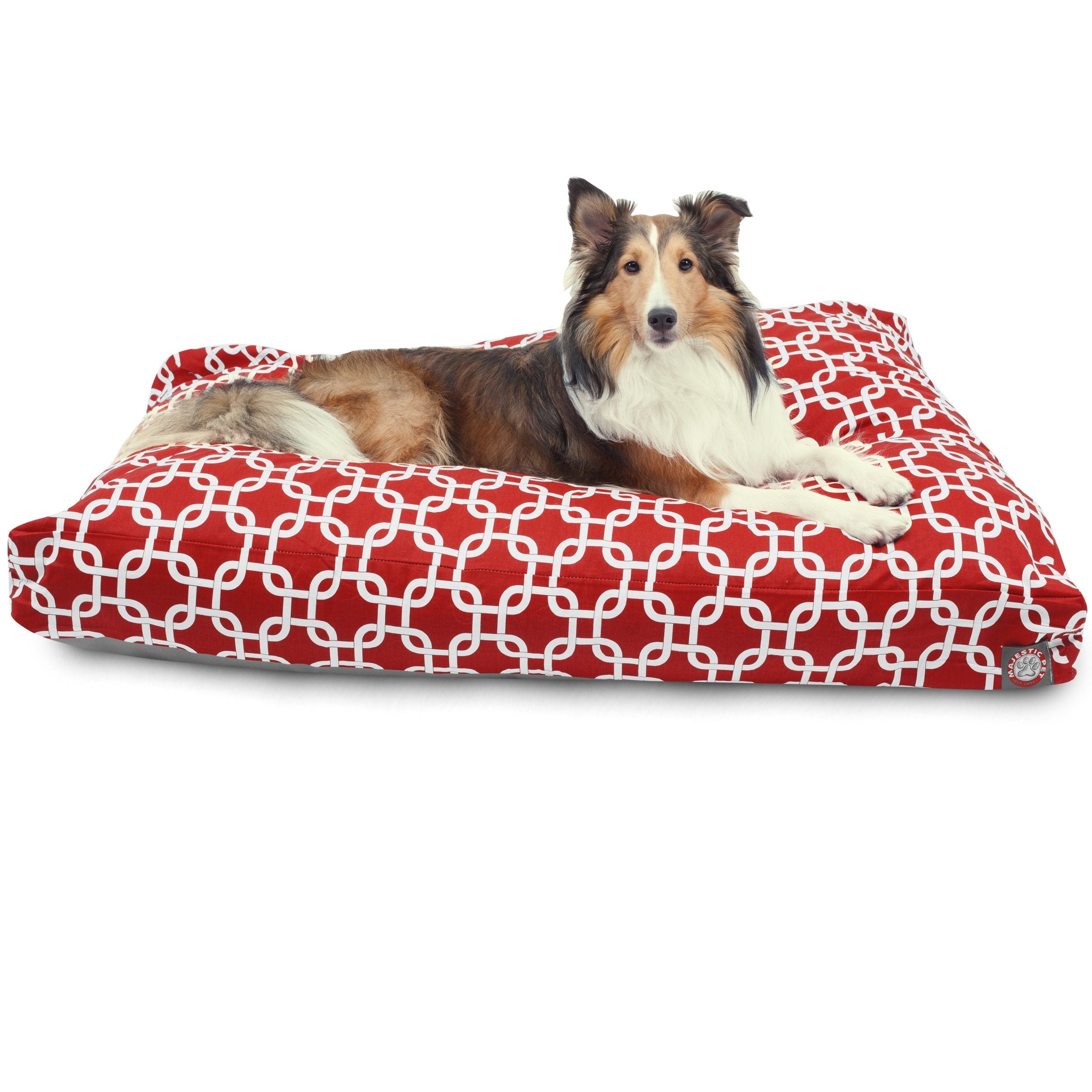 Cama Majestic Pet Links Rectangular Grande para Perro, color rojo, uso interior y exterior.
