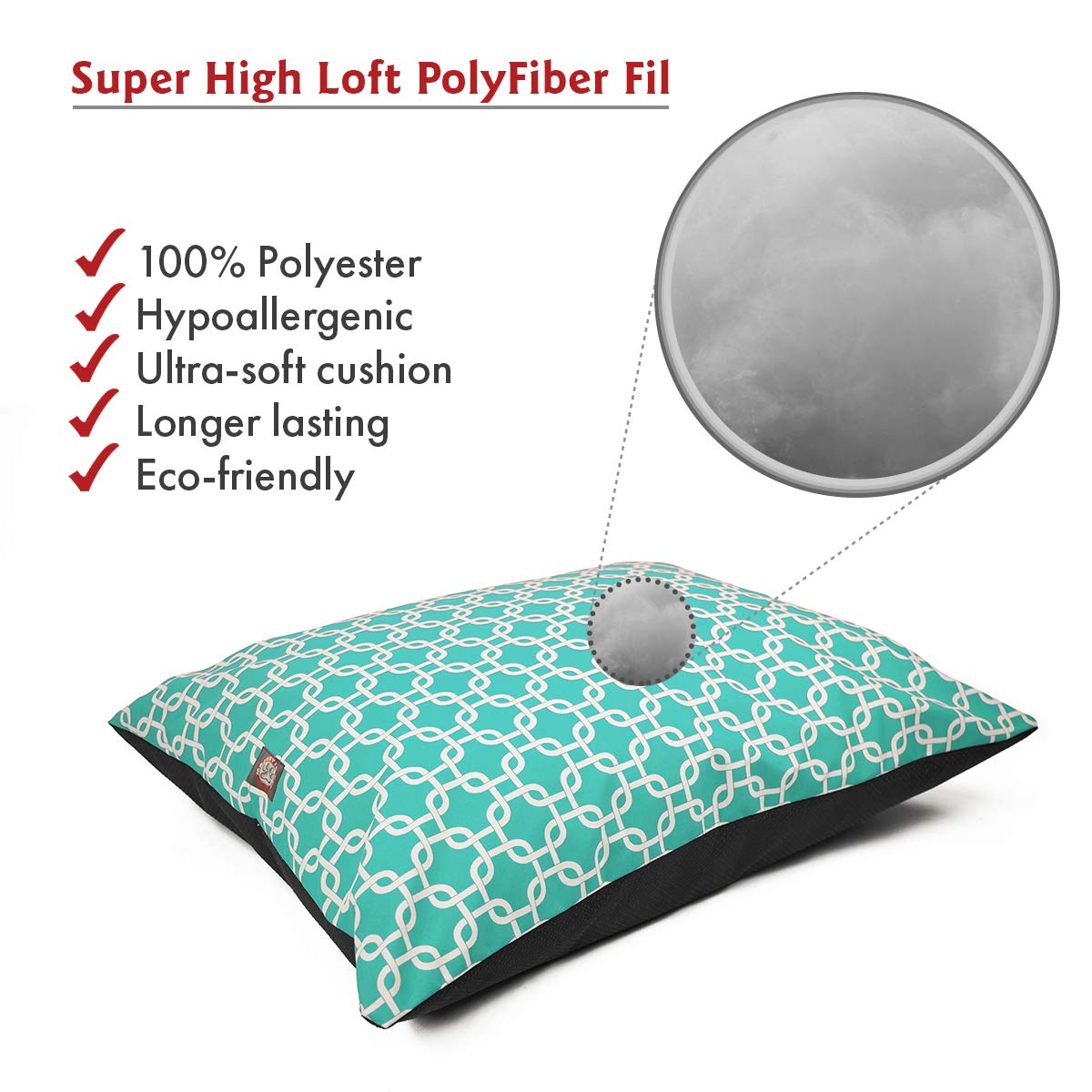 Cama Majestic Pet con relleno de poliéster alto loft, mullida y envolvente.