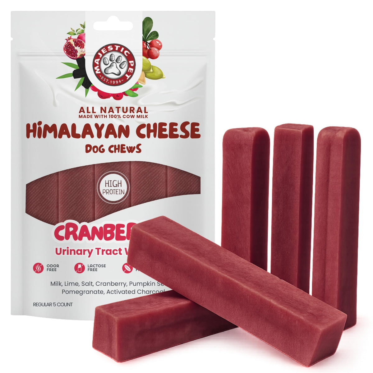 Majestic Pet Himalayan Chews: empaque visible para elegir este snack saludable.