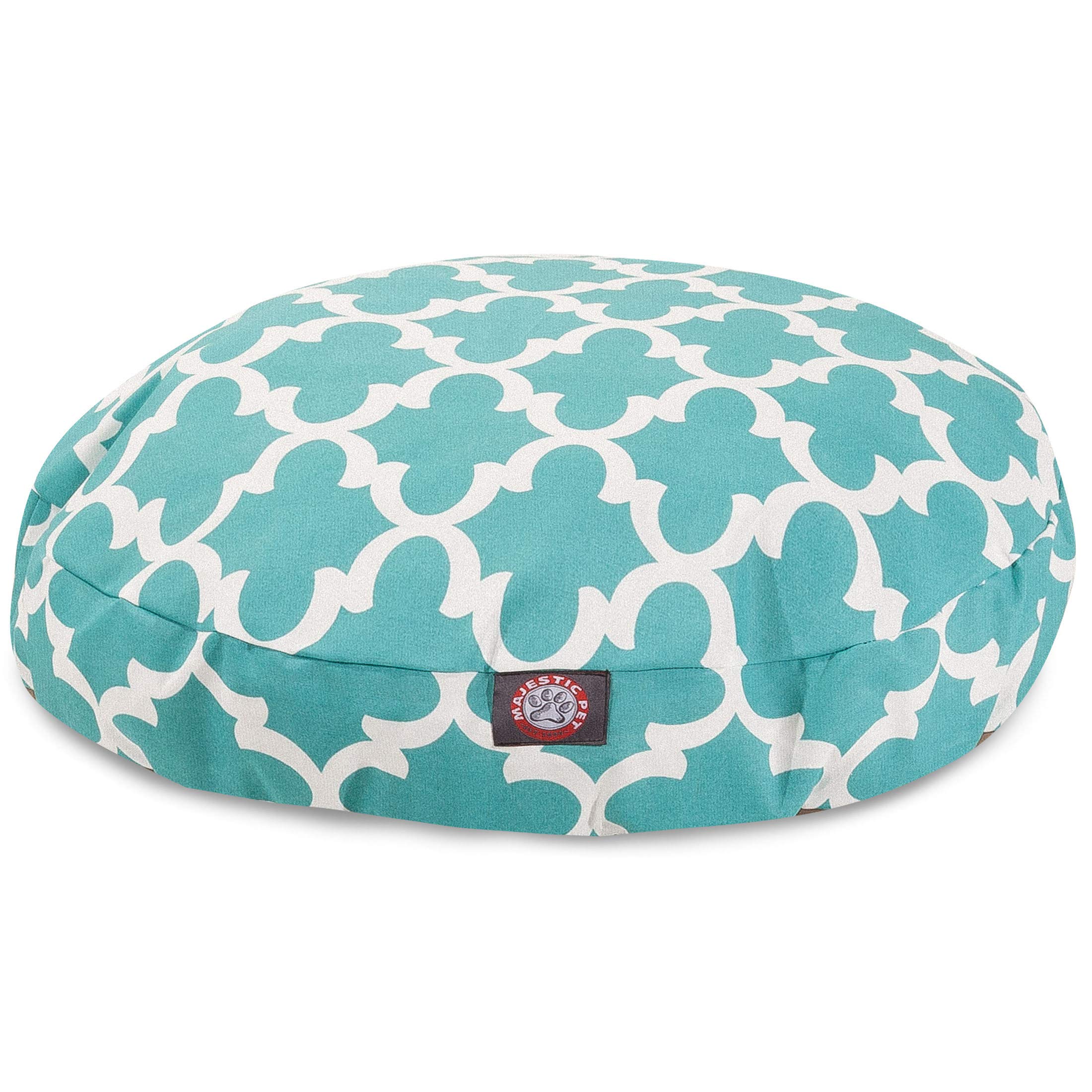 Majestic Pet Teal Trellis cama redonda, vista frontal para interior cómodo