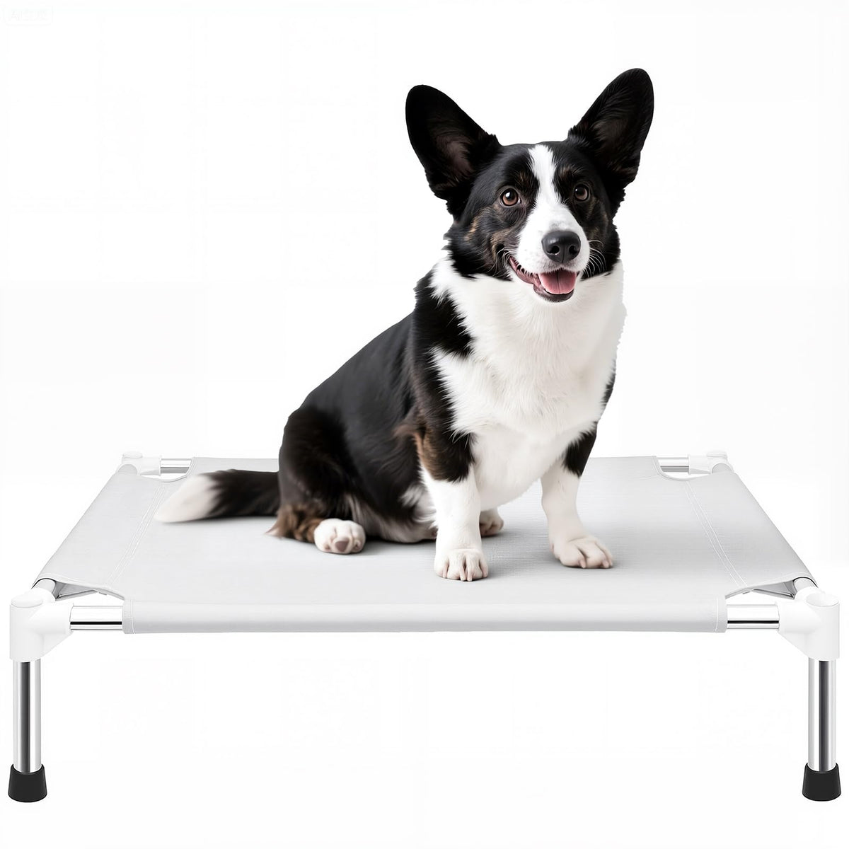 Makerfire cama perro elevada muestra dimensiones para uso en interiores y exteriores