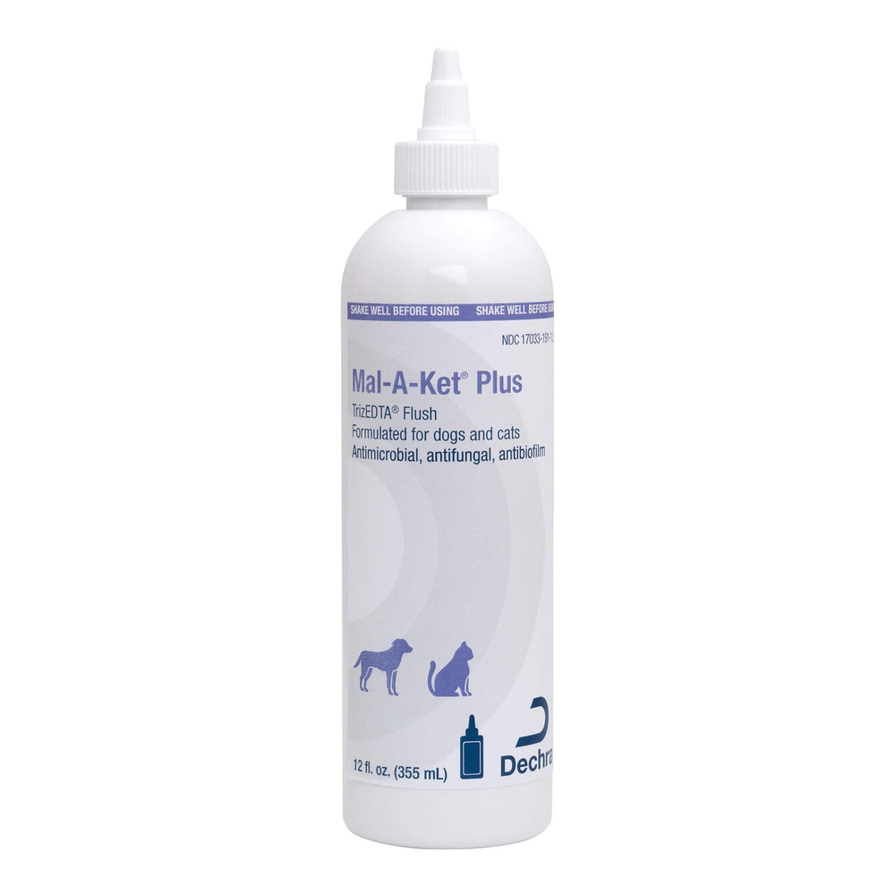 Mal-A-Ket Plus TrizEDTA Flush para perros y gatos; uso en piel para irritación e infecciones.