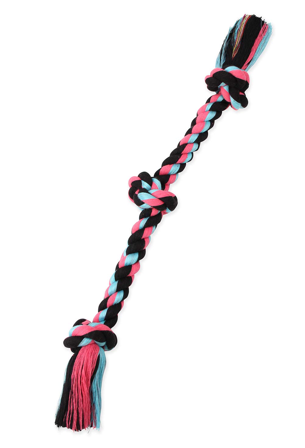 Mammoth Flossy Chews Cuerda Tira 3 Nudos, lista para juego interactivo y limpieza dental suave.
