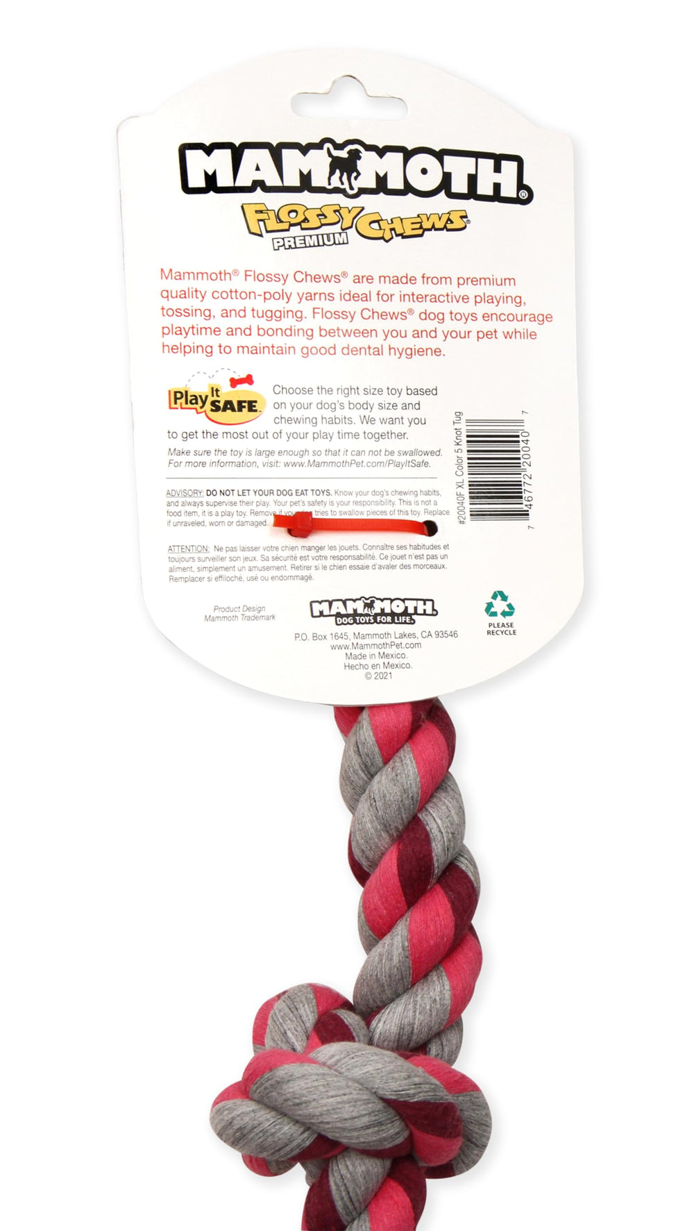 Mammoth Flossy Chews hilos-algodón-poliéster norteamérica, fibras duraderas para juego y masticación controlada