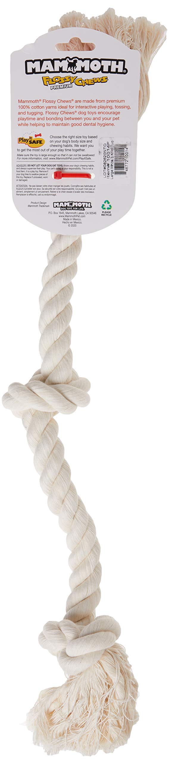 Mammoth Flossy cuerda de algodón blanco, duradera para perros que muerden.