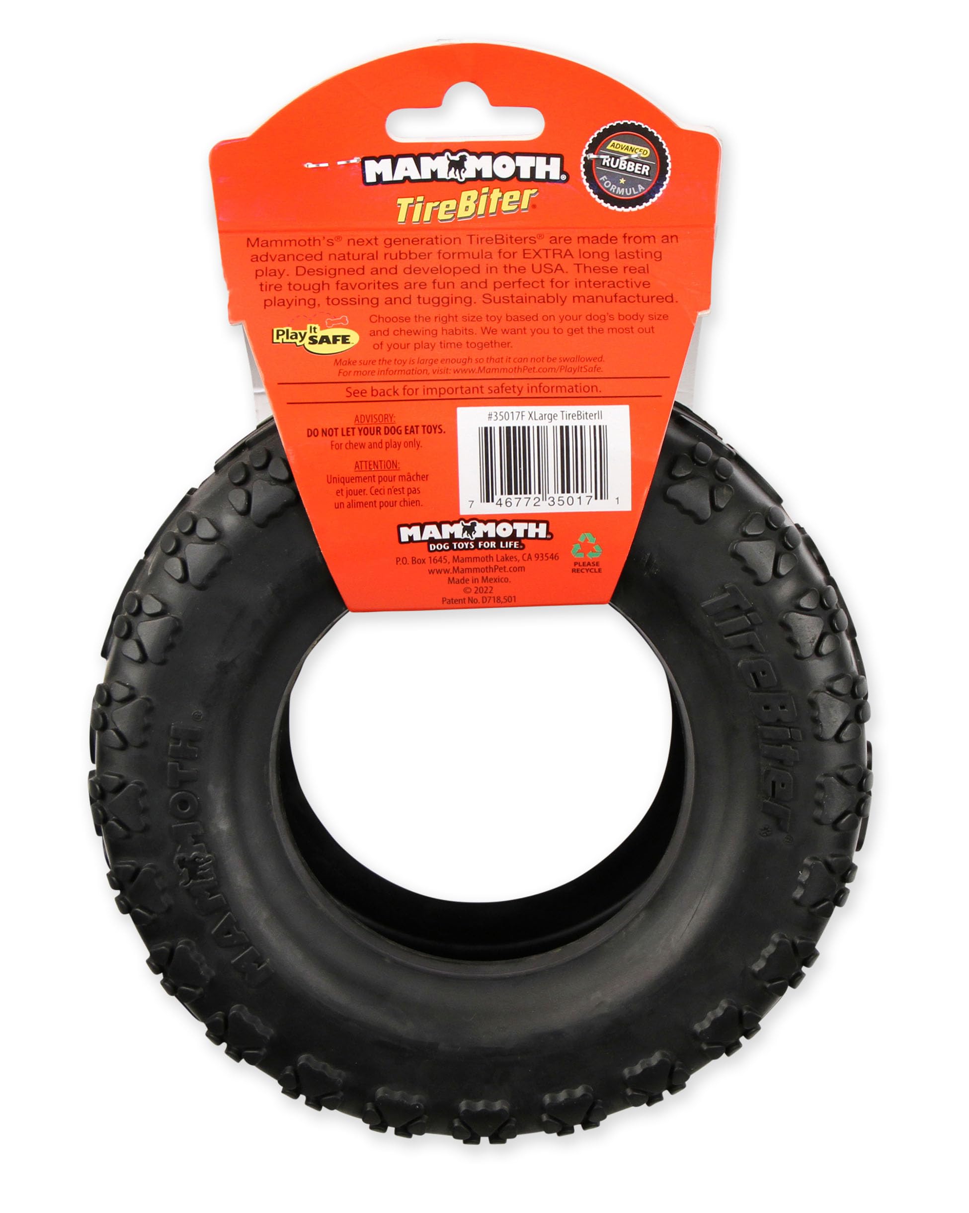 Mammoth TireBiterII: juguete resistente para entretenimiento duradero del perro.