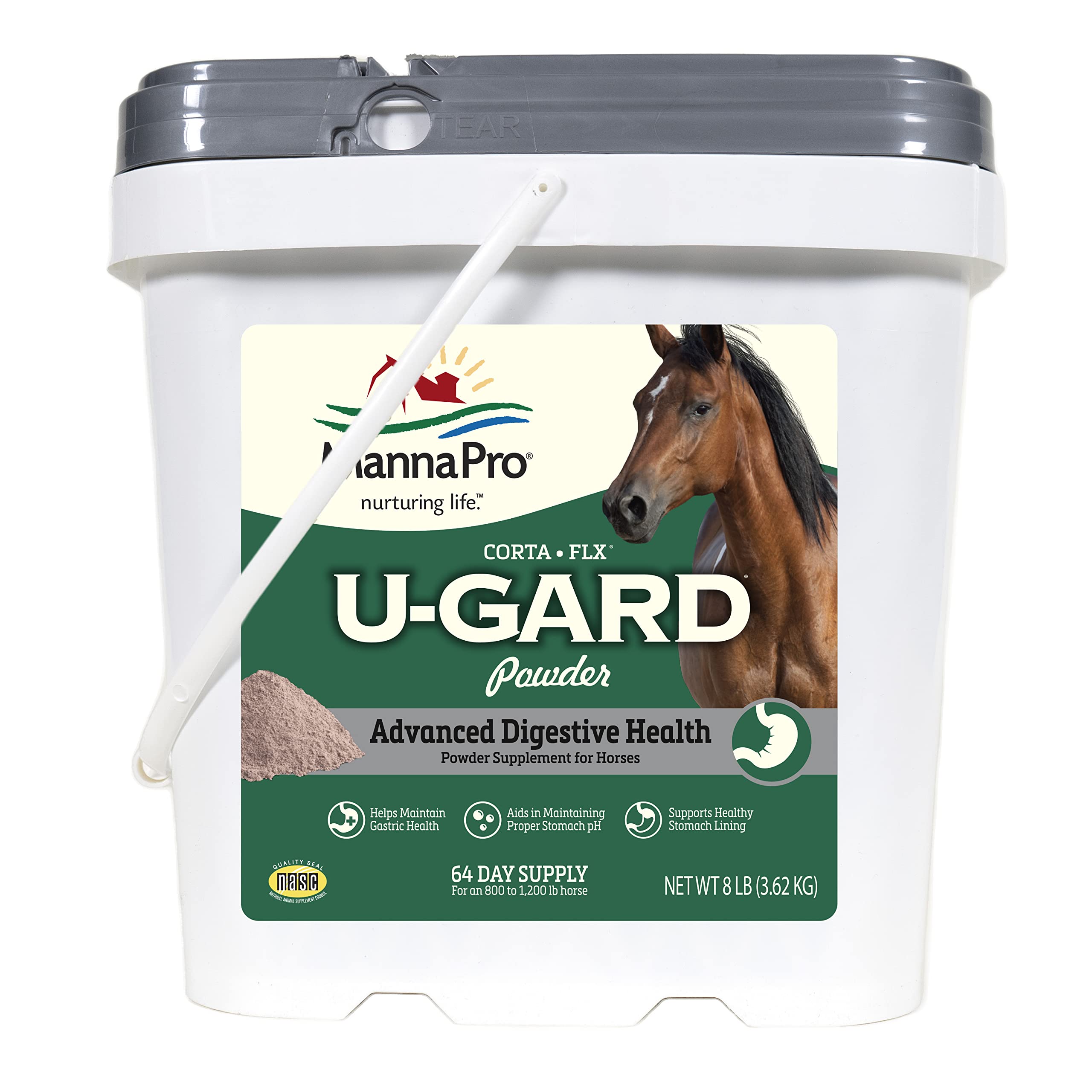 Manna Pro Corta-FLX U-Gard en botella para apoyo digestivo diario en caballos.