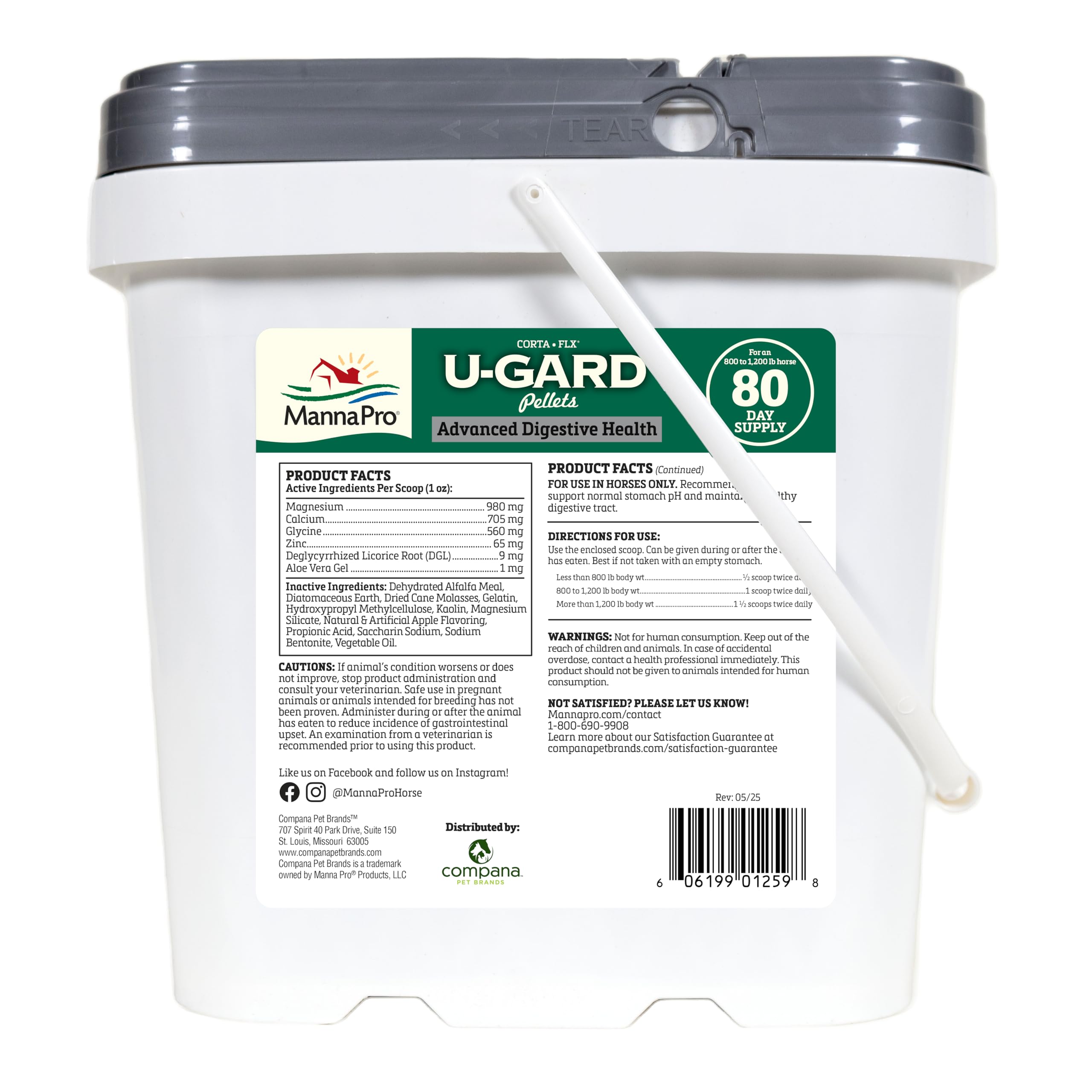 Manna Pro Corta-Flx U-Gard Pellets, hecho en EE.UU., respaldo científico para salud gástrica.