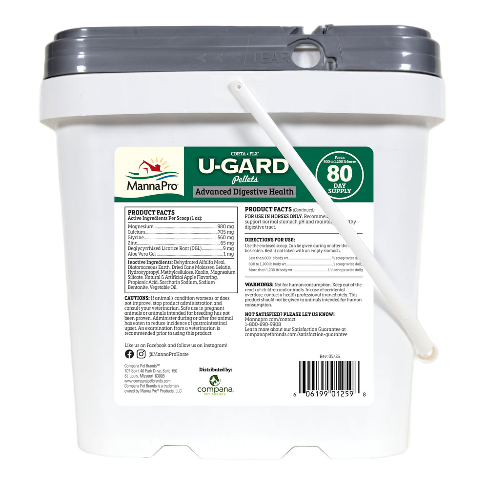 Manna Pro Corta-Flx U-Gard Pellets, hecho en EE.UU., respaldo científico para salud gástrica.