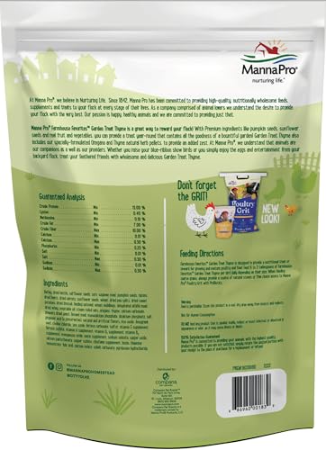 Manna Pro pellets origanoytomillo para sabor y digestibilidad de las aves.