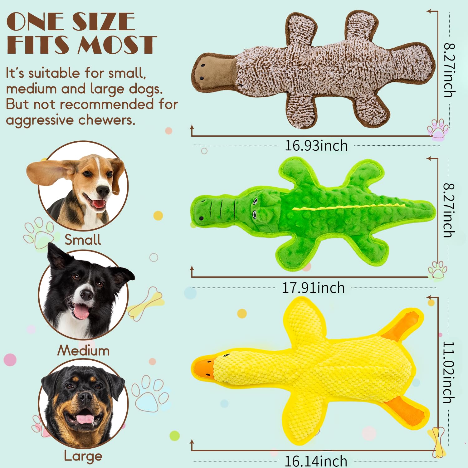 MAOOOOB trío de juguetes sin relleno para perros, opciones para morder, lanzar y jugar.