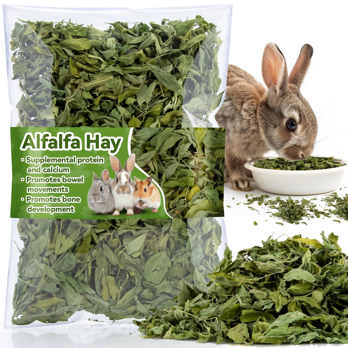 MAQIHAN Alfalfa Heno en primer plano para conejos, mejora la salud muscular.