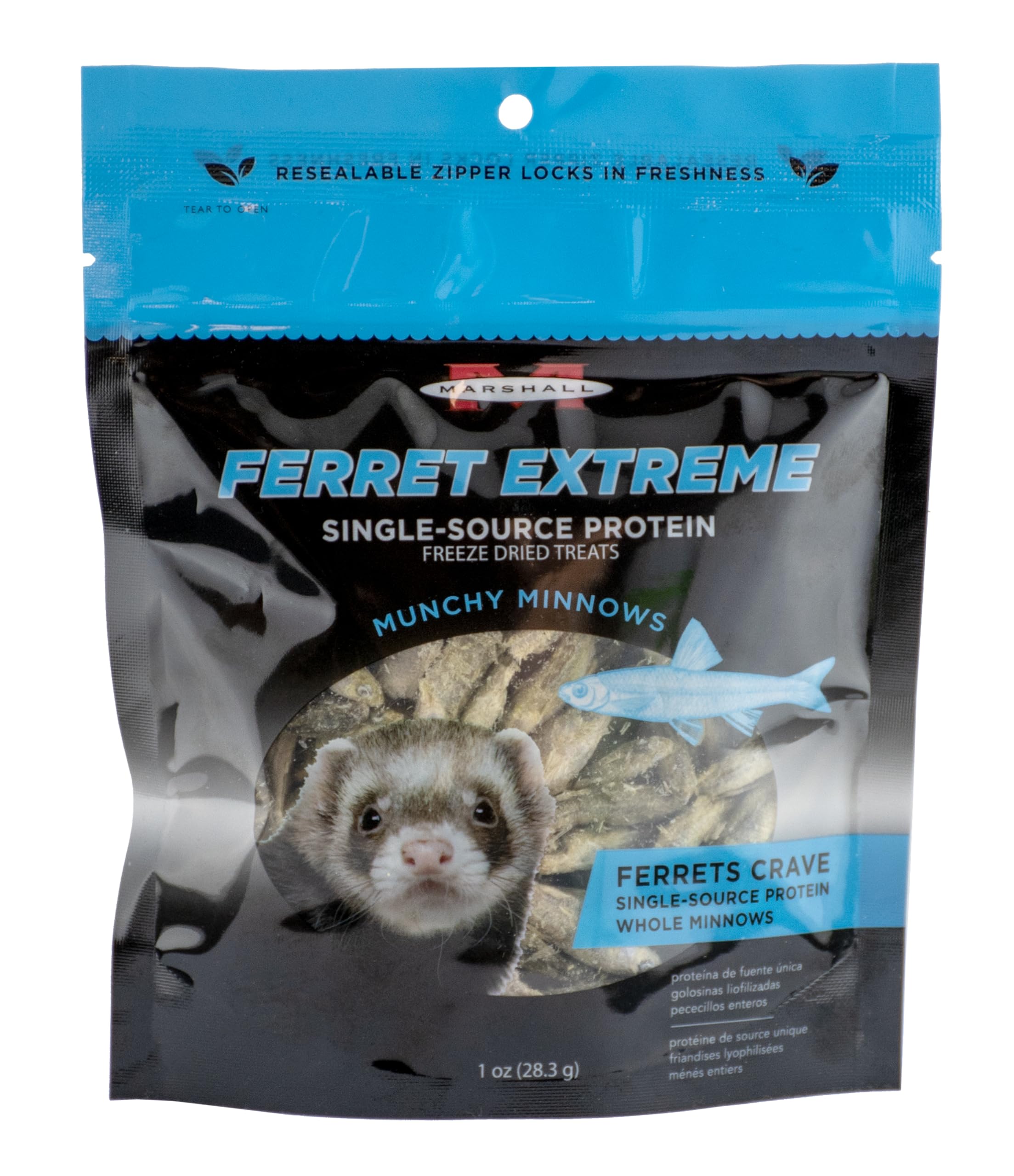 Marshall Ferret Extreme: pececillos deshidratados, snack proteico para premiar a hurones.