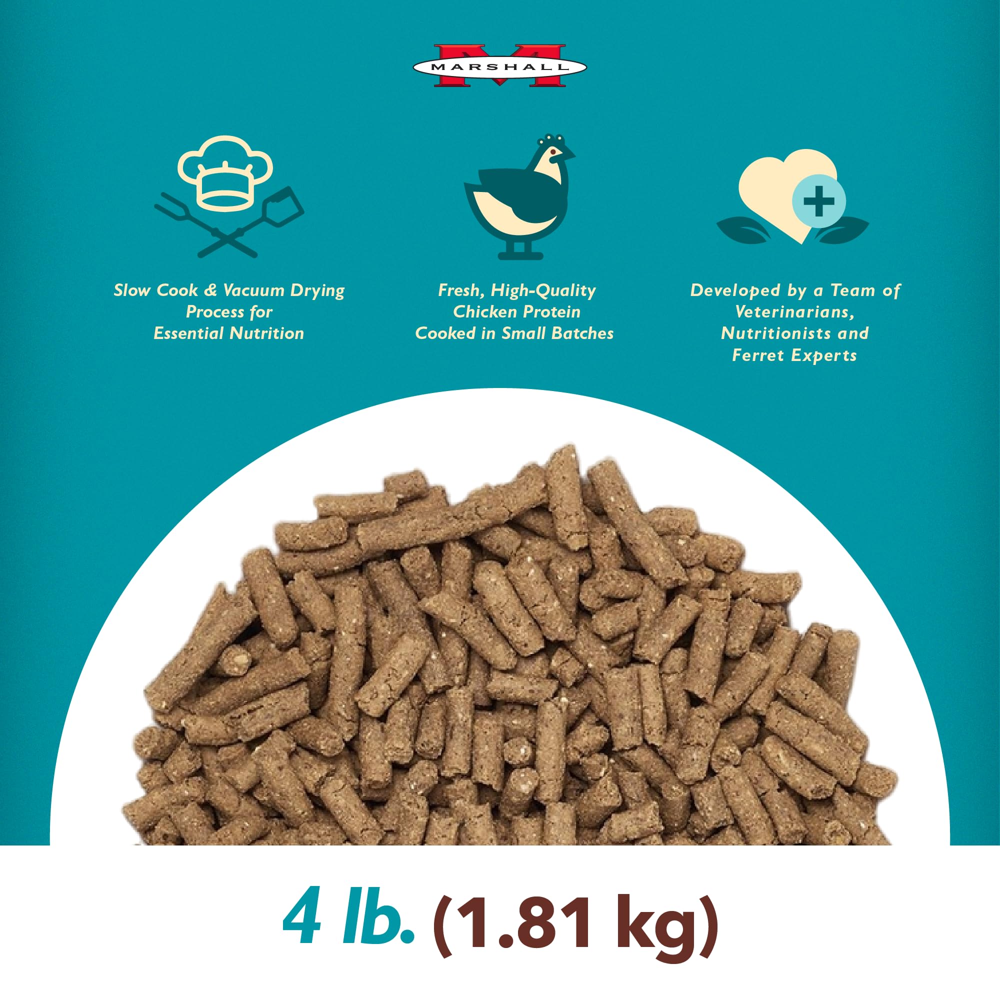 Marshall Pet Products Selección Fórmula Pollo Dieta Premium para hurones, envase de dos kilos