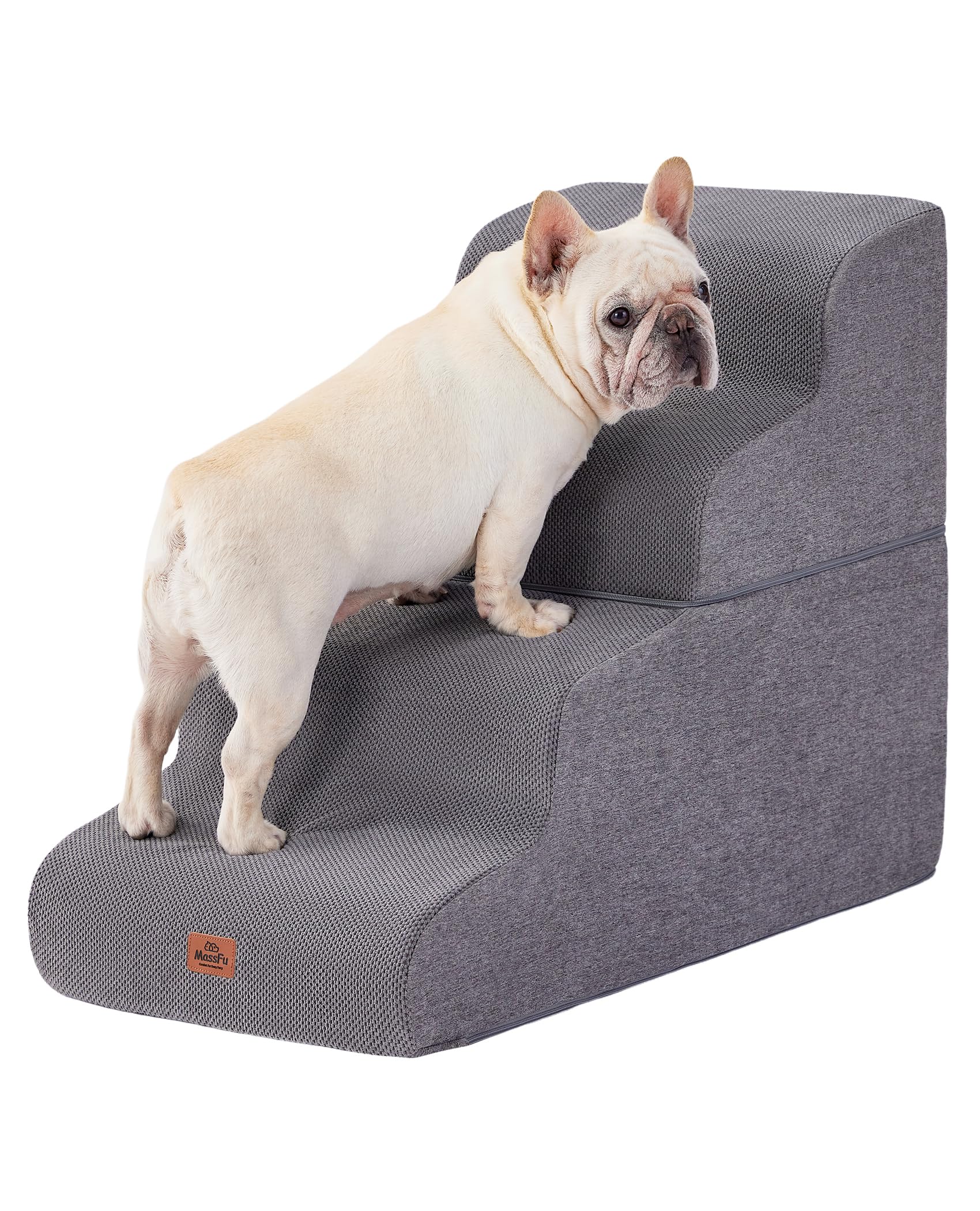 MASSFU escaleras para perros curvas gris, frente a la cama, apoyo estable para subir.
