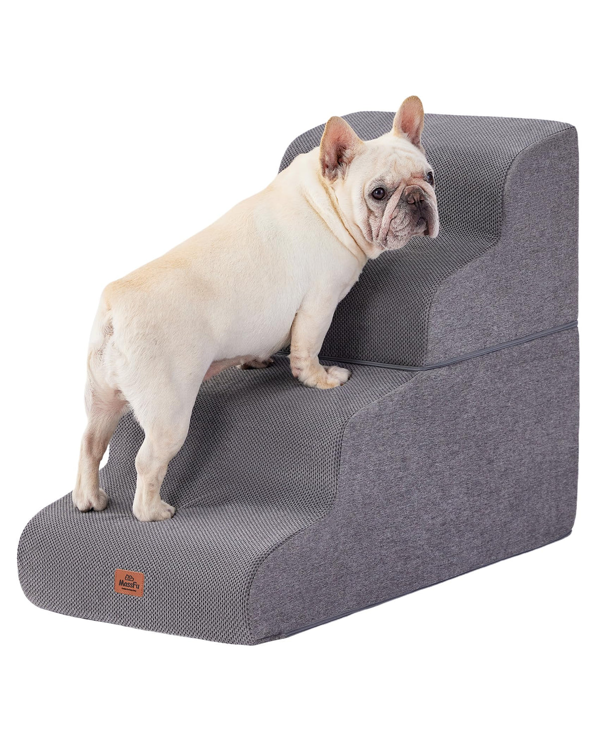 MASSFU escaleras para perros curvas gris, frente a la cama, apoyo estable para subir.