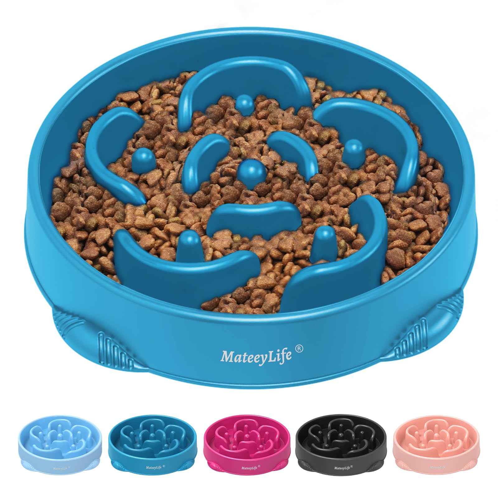 MateeyLife cuenco lento grande azul para perros, ideal para comer despacio y mejorar la experiencia de la comida