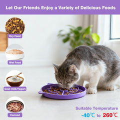 Bordes elevados que guían el ritmo de alimentación del felino.