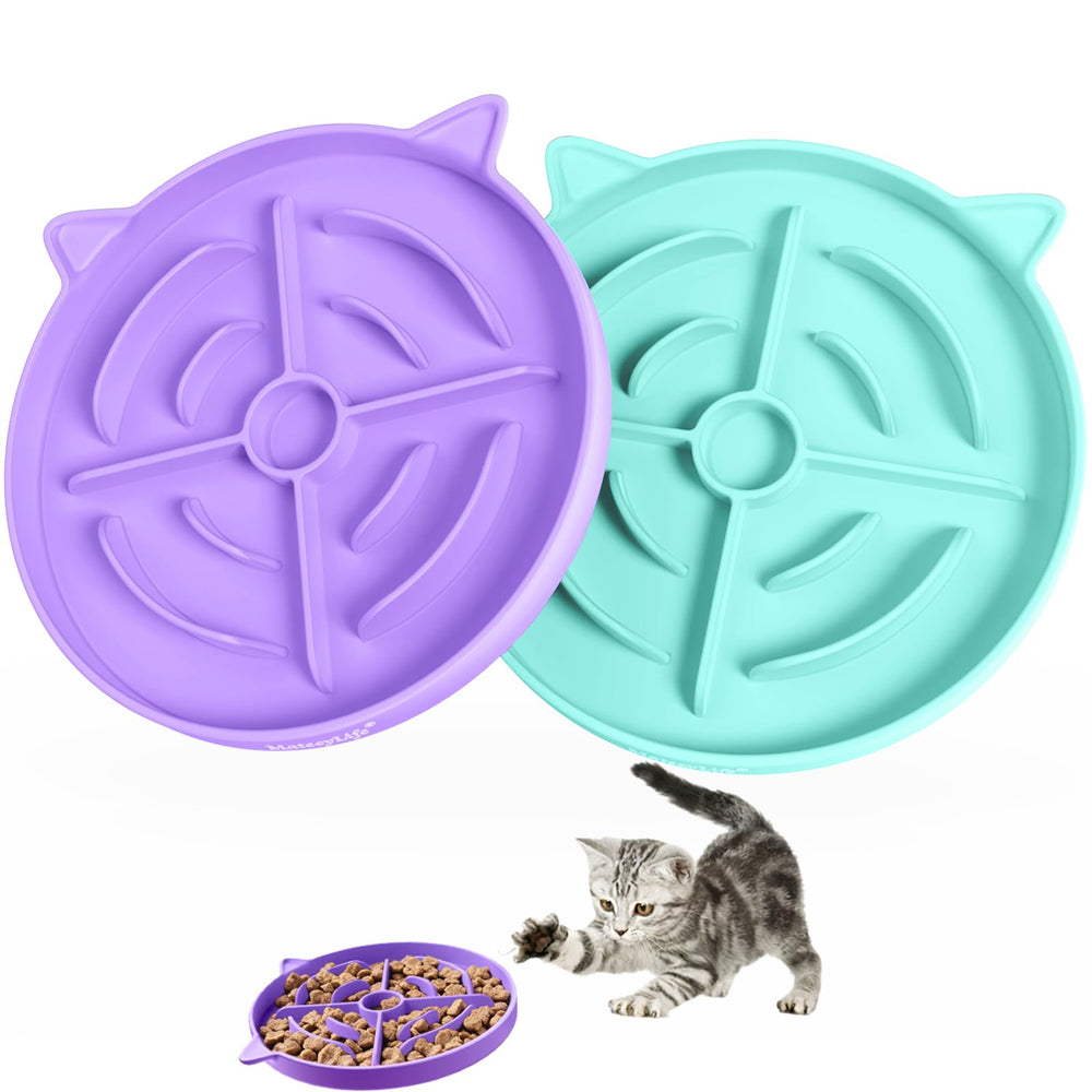 MateeyLife Slow Feeder diseño objetivo que ralentiza la comida y estimula la curiosidad felina.
